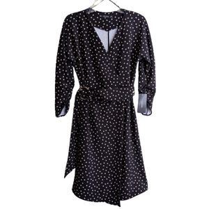 Zara Wrap Dress Navy Blue Polk-a-dots V-neck Size XS